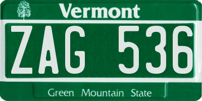 VT license plate ZAG536
