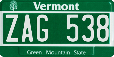 VT license plate ZAG538