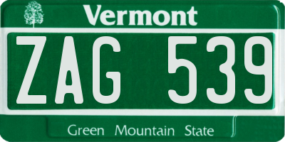 VT license plate ZAG539