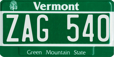 VT license plate ZAG540