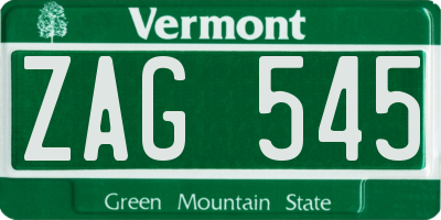 VT license plate ZAG545
