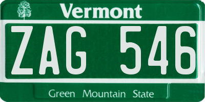 VT license plate ZAG546