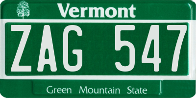 VT license plate ZAG547
