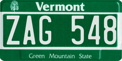 VT license plate ZAG548