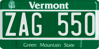 VT license plate ZAG550