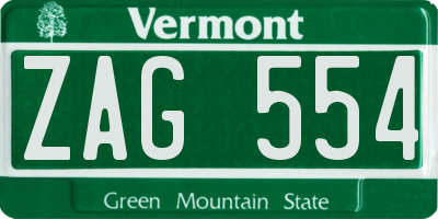 VT license plate ZAG554