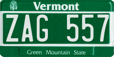 VT license plate ZAG557