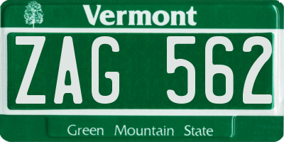 VT license plate ZAG562