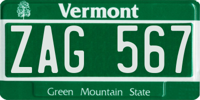 VT license plate ZAG567