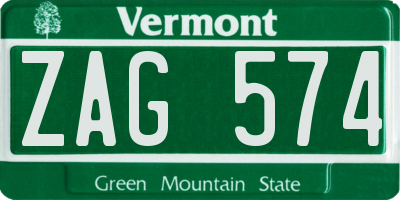 VT license plate ZAG574