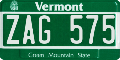VT license plate ZAG575