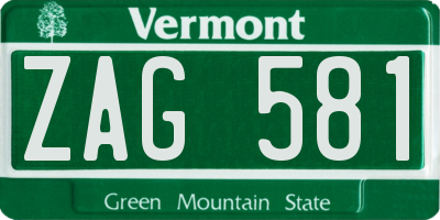 VT license plate ZAG581