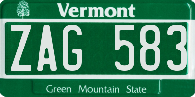 VT license plate ZAG583