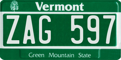 VT license plate ZAG597