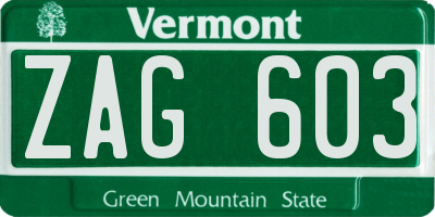 VT license plate ZAG603