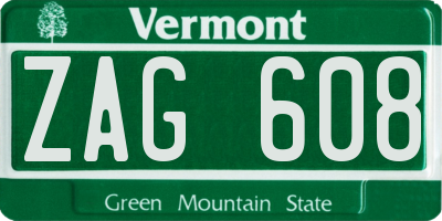 VT license plate ZAG608