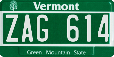 VT license plate ZAG614