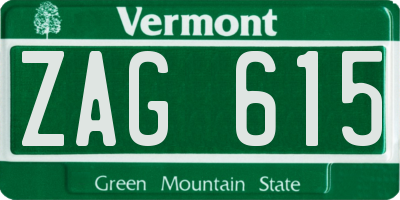 VT license plate ZAG615