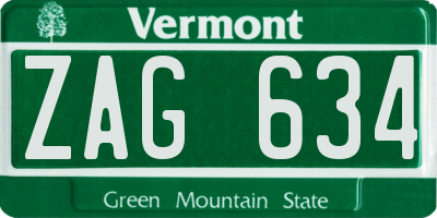 VT license plate ZAG634