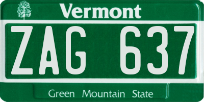 VT license plate ZAG637