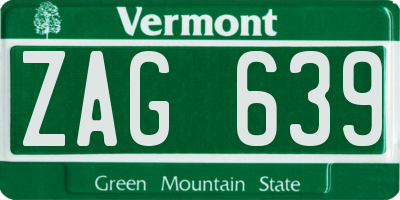 VT license plate ZAG639
