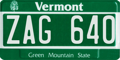 VT license plate ZAG640
