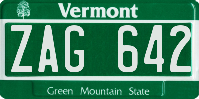 VT license plate ZAG642