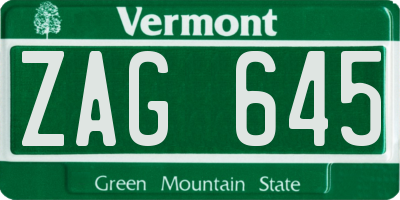 VT license plate ZAG645