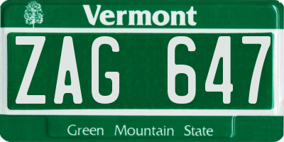 VT license plate ZAG647