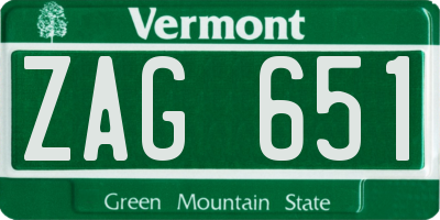 VT license plate ZAG651