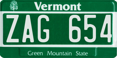 VT license plate ZAG654