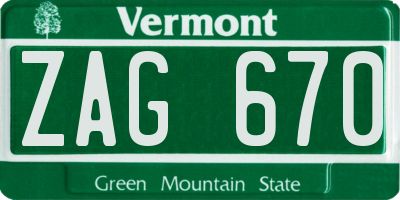 VT license plate ZAG670