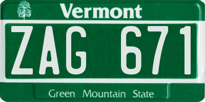 VT license plate ZAG671