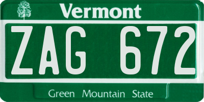 VT license plate ZAG672