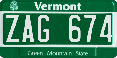 VT license plate ZAG674