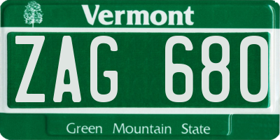 VT license plate ZAG680