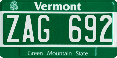 VT license plate ZAG692