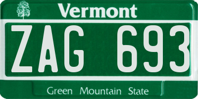 VT license plate ZAG693