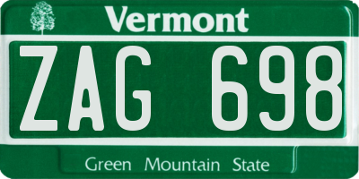 VT license plate ZAG698