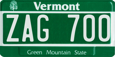 VT license plate ZAG700