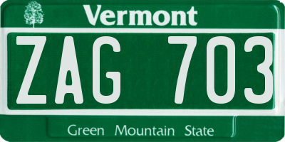 VT license plate ZAG703