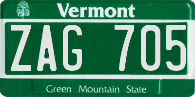 VT license plate ZAG705