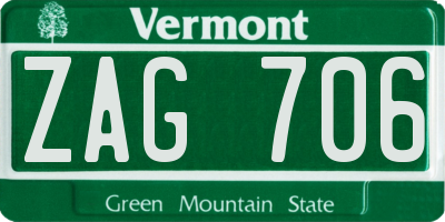 VT license plate ZAG706