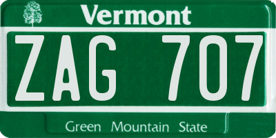 VT license plate ZAG707