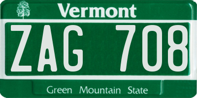 VT license plate ZAG708