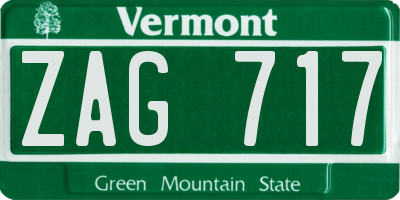 VT license plate ZAG717