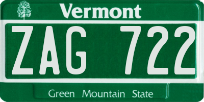 VT license plate ZAG722