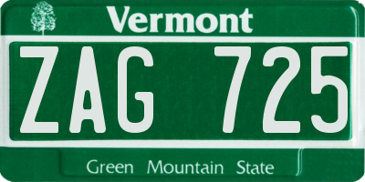 VT license plate ZAG725