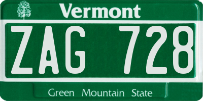 VT license plate ZAG728