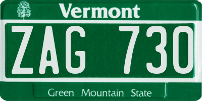 VT license plate ZAG730